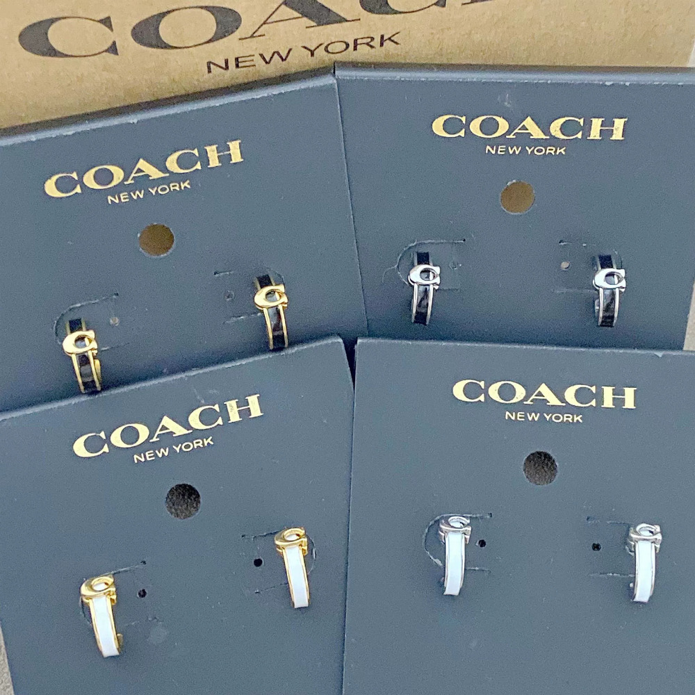 Coach Small Metal Enamel Inlay Letter Earrings